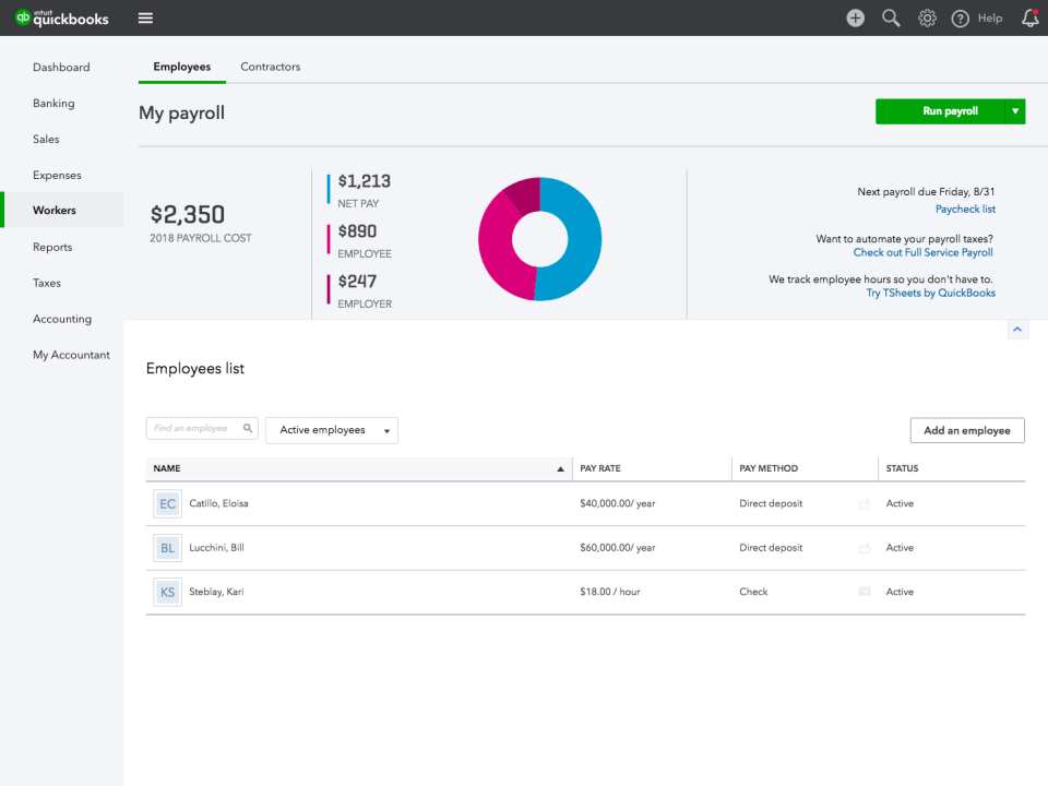 screenshot of QuickBooks Payroll